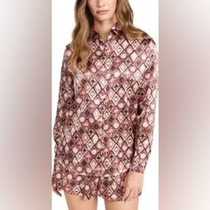 Peixoto Nicole Button Down Shirt Silky Fall Neutral NWT Large